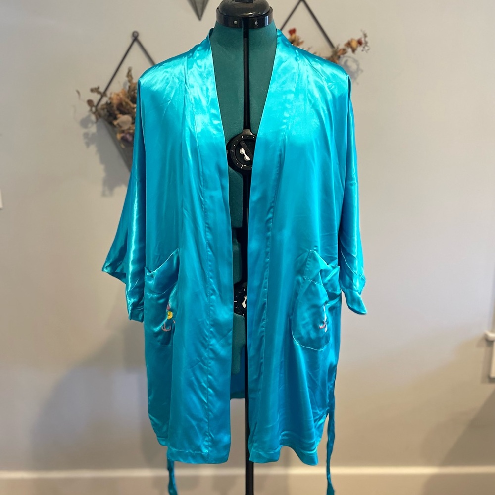 Blue Flowy hand embroidered Golden Bee Robe Intimates - Picture 2 of 7